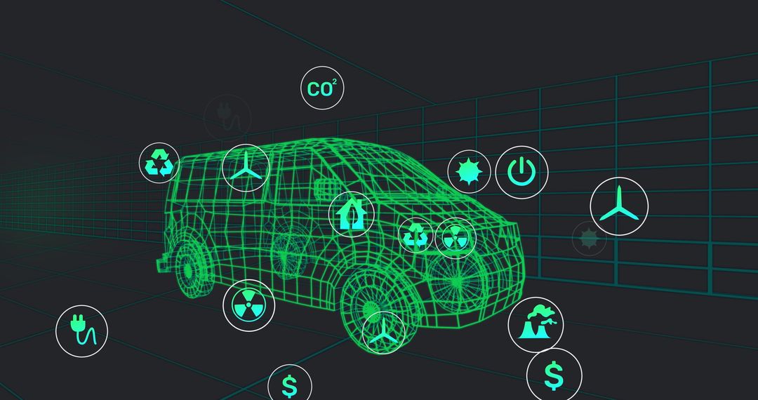 3D Van Model with Digital Eco Technology Icons