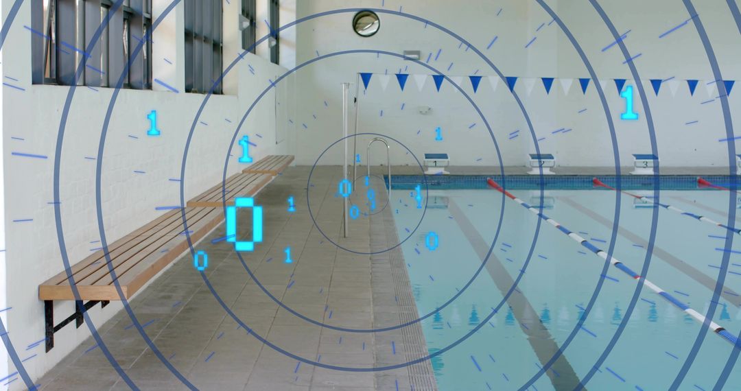 Empty Lap Pool Featuring Digital HUD Overlay in Modern Indoor Aquatic Facility