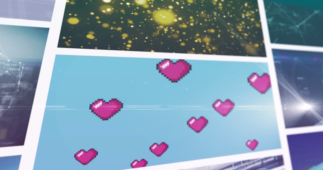Pixelated Hearts on Scrolling Digital Panels with Graphic Overlay