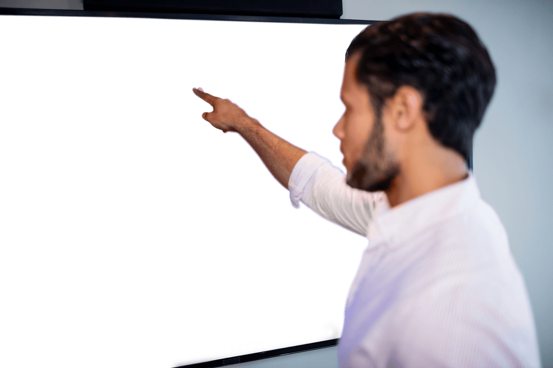 Transparent Screen Background with Man Pointing at Display - Download Free Stock Images Pikwizard.com