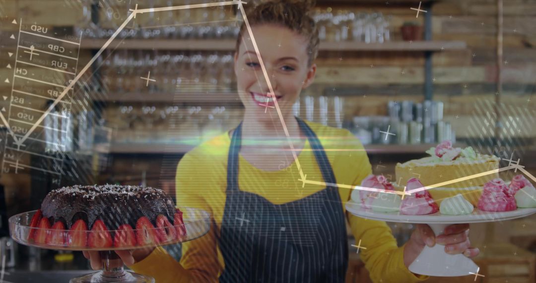 Smiling Pastry Chef Displaying Array of Delicious Bakery Treats