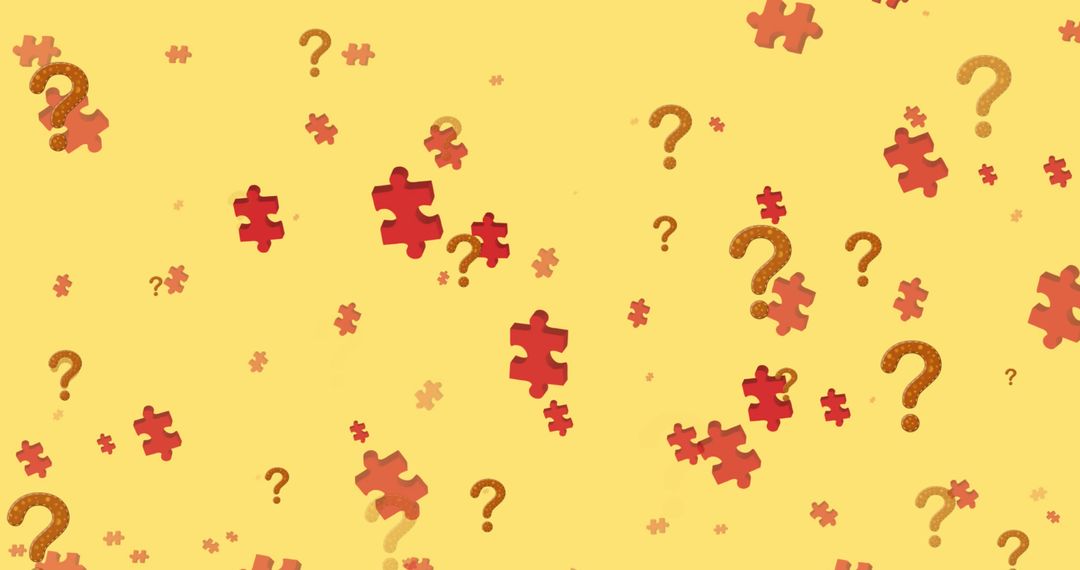 Colorful Puzzle Pieces and Question Marks Abstract Artwork