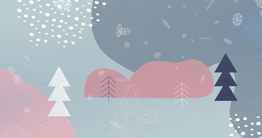 Minimalistic Wintery Landscape with Stylized Trees and Snow