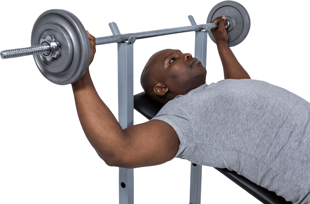 Fit Man Practicing Bench Press With Barbell Transparent Background
