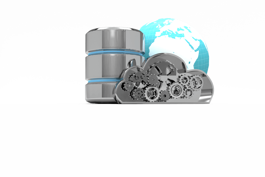 Metallic Cloud with Circuitry Gear Illustrations and Transparent Background