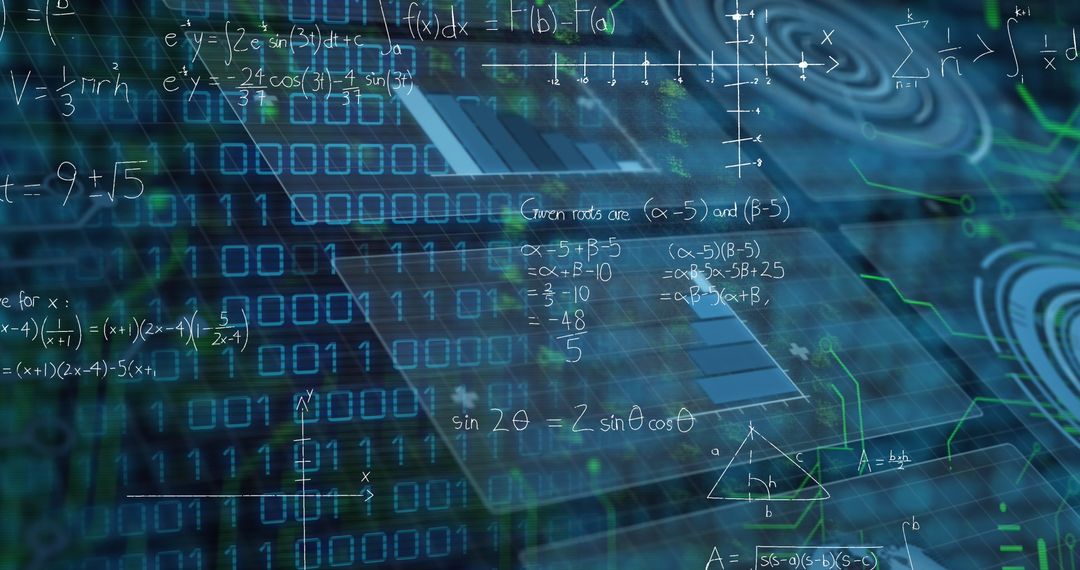 Futuristic Digital Data Grid with Holographic Equations