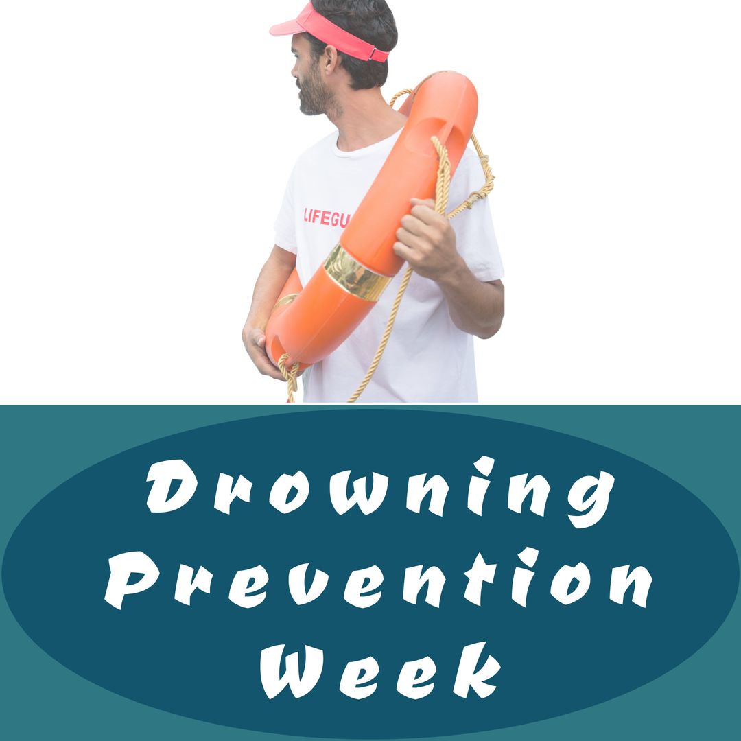Drowning Prevention Awareness with Lifeguard Holding Lifebuoy