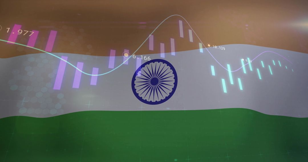 Indian Flag with Financial Data Overlay and Technological Theme