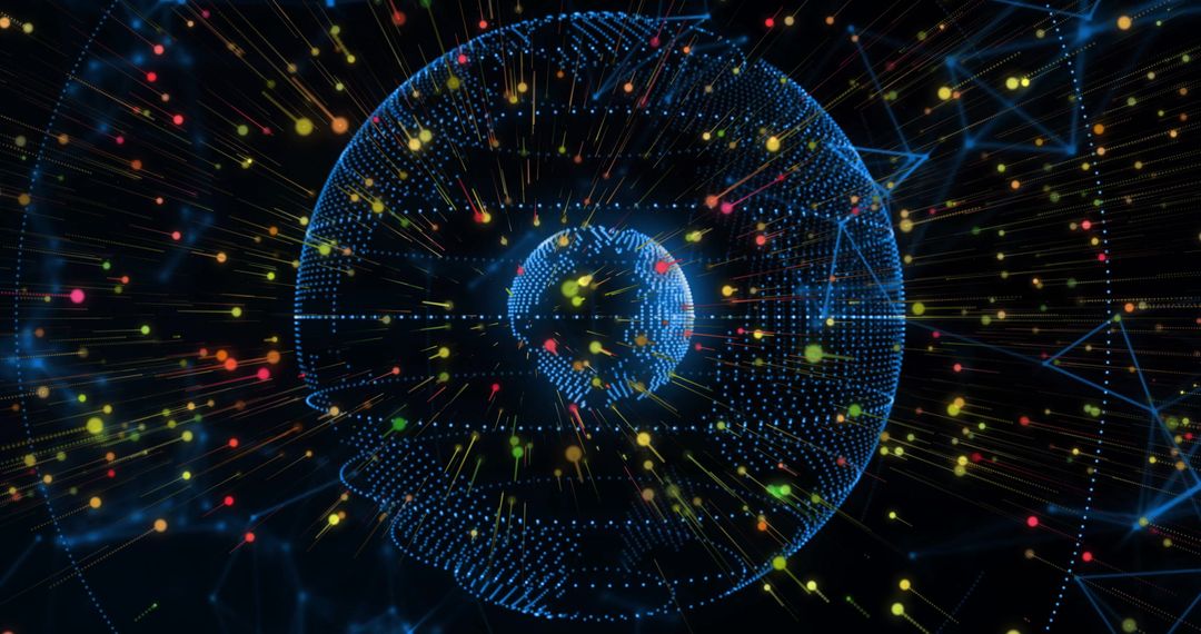 Digital Globe with Multicolored Data Nodes in Network Mesh