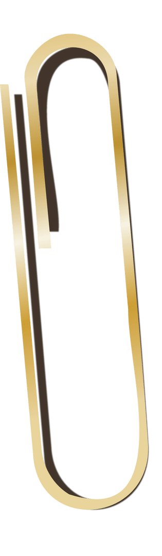 Golden Paperclip with Glossy Finish on Transparent Background