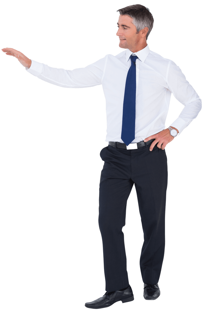 Transparent Businessman Pointing Downward with Authority