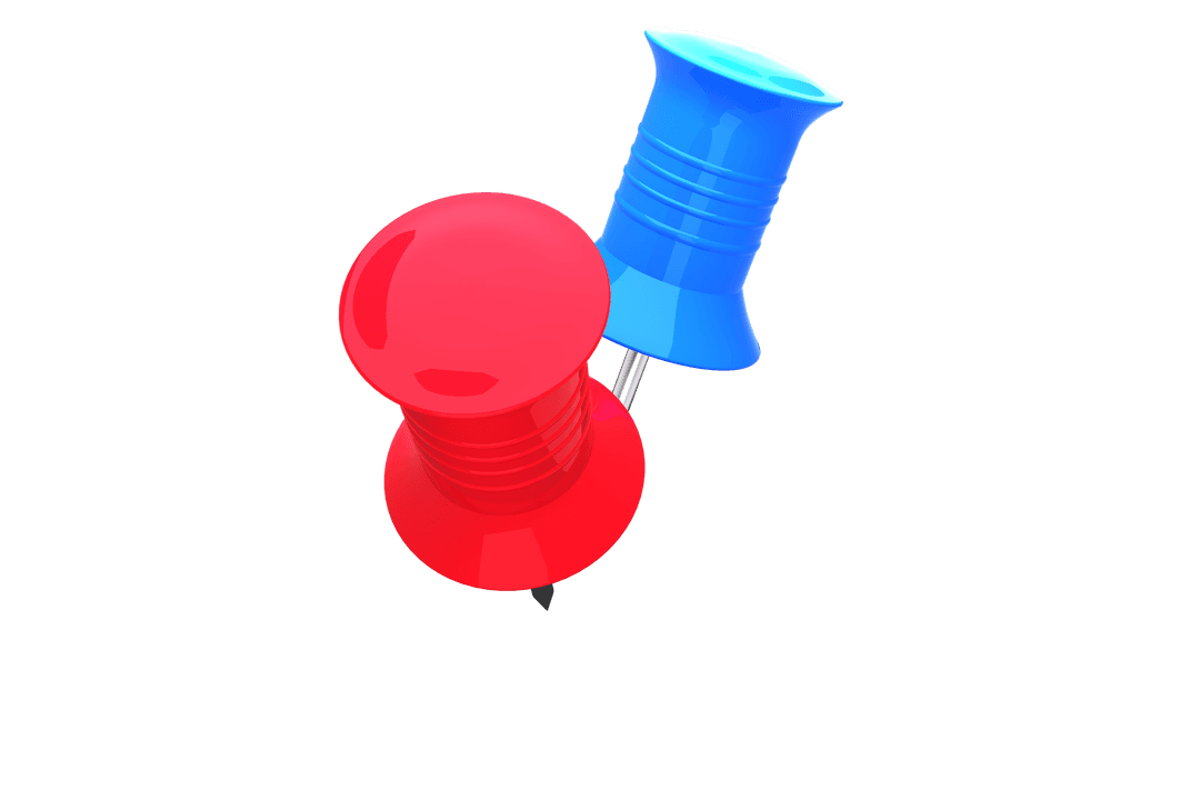 Close-up of Transparent Red and Blue Push Pins for Office and School Use