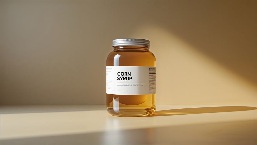 Corn Syrup in Transparent Glass Jar on Minimalist Beige Surface