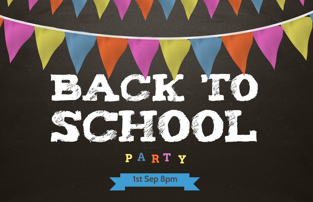 Colorful Back to School Party Invitation with Bunting Flags