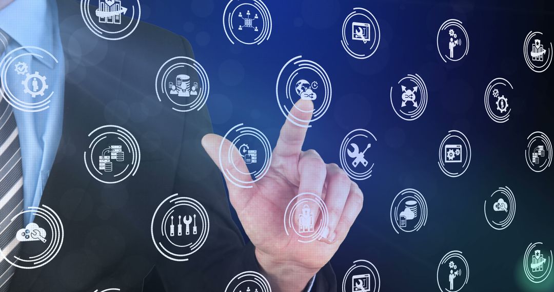 Businessman Interacting with Virtual Interface for Digital Innovation