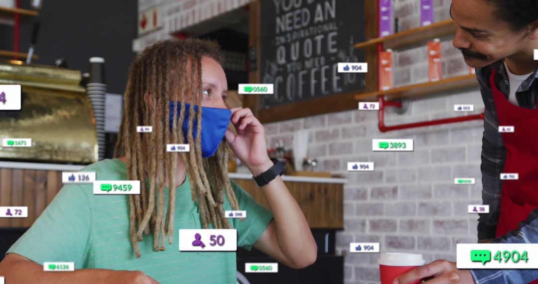 Social Media Interaction Overlay in Busy Cafe