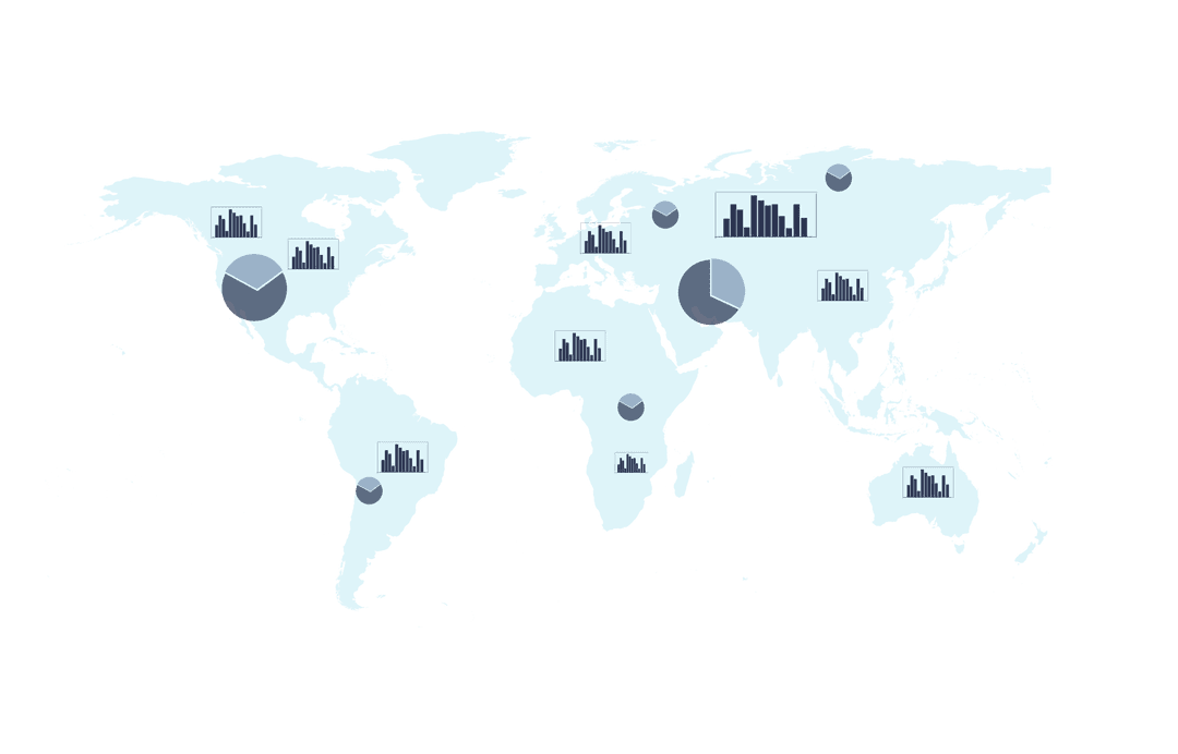 Transparent World Map with Charts on GDP and Economy