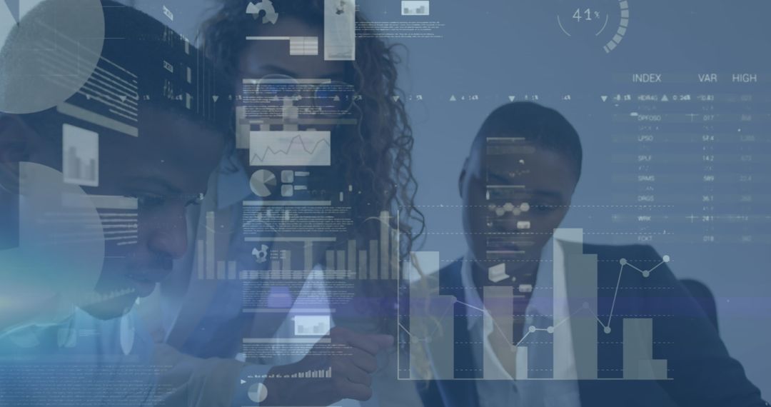 Diverse Team Analyzing Futuristic Digital Market Data