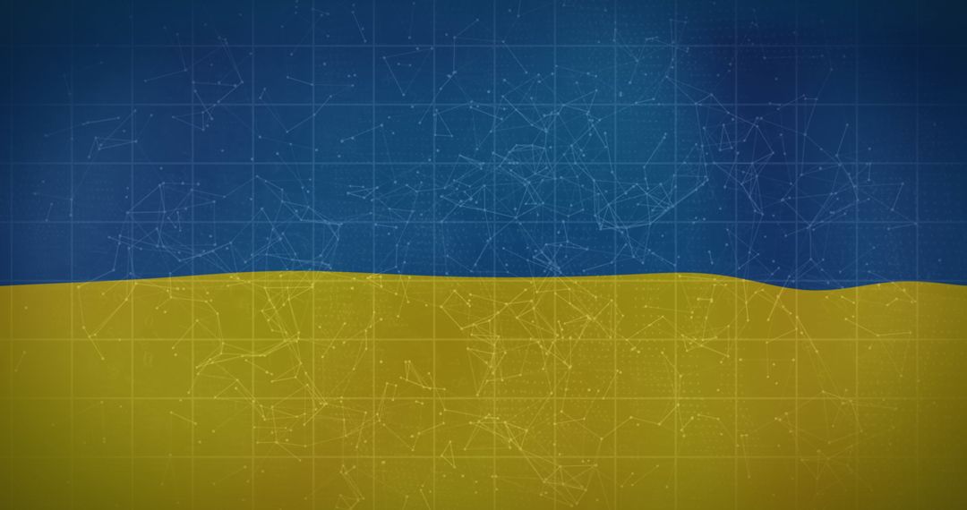 Blockchain Technology Against Ukrainian Flag Backdrop