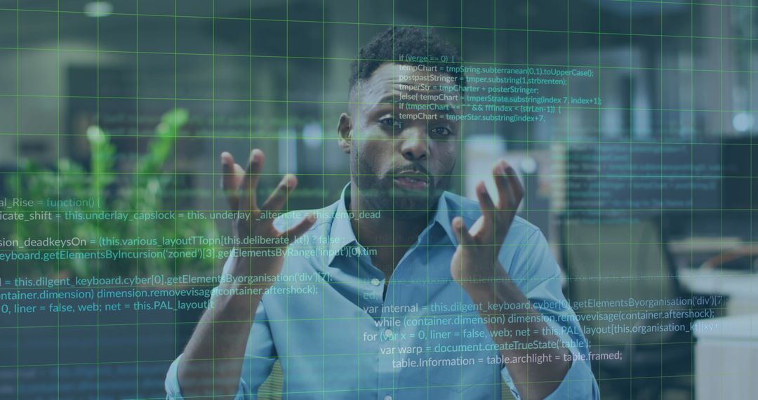 Focused Businessman Analyzing Complex Financial Data on Virtual Interface