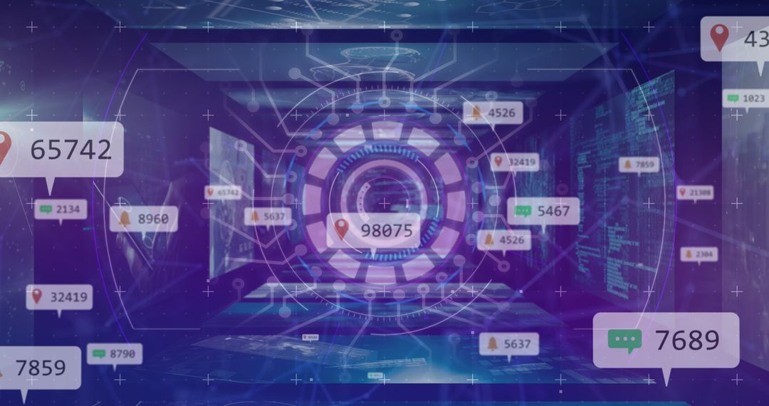 Futuristic Interface with Digital Data Points and Location Markers