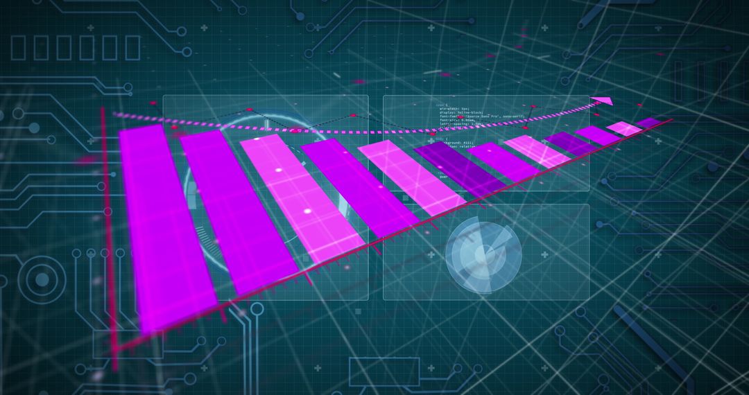 Futuristic Infographic Display with Glowing Pink Bar Graph