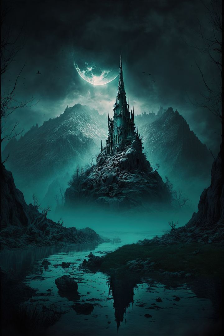 Image of fantasy landscape with dark castle, created using generative ai technology - Free Images, Stock Photos and Pictures on Pikwizard.com