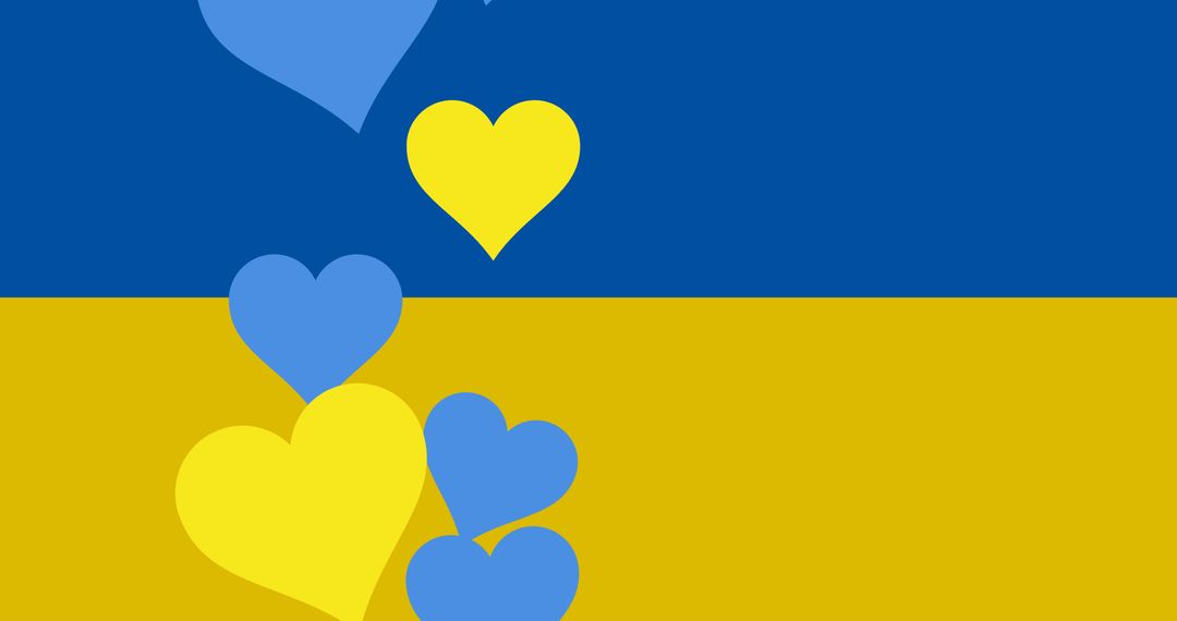 Hearts on Ukrainian Flag Background Symbolizing Peace and Unity