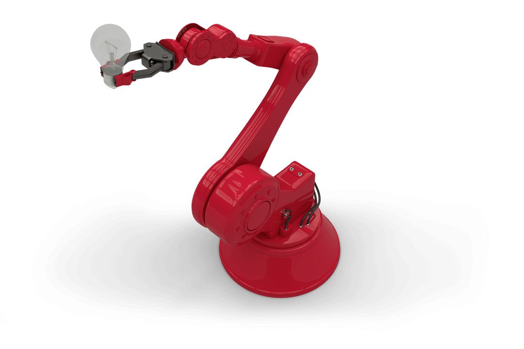 Transparent Robotic Arm Holding Light Bulb for Tech Innovators
