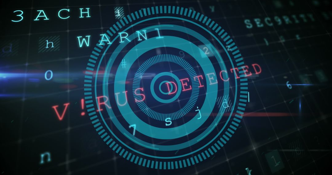Cyber Security Warning with Digital Virus Detection Diagram