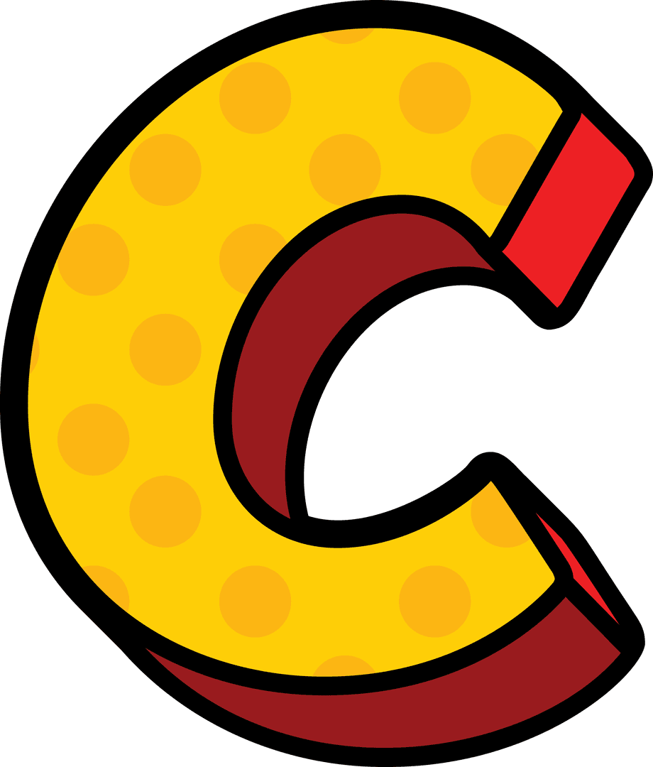 Big Yellow C Letter on Transparent Background for Alphabet Art