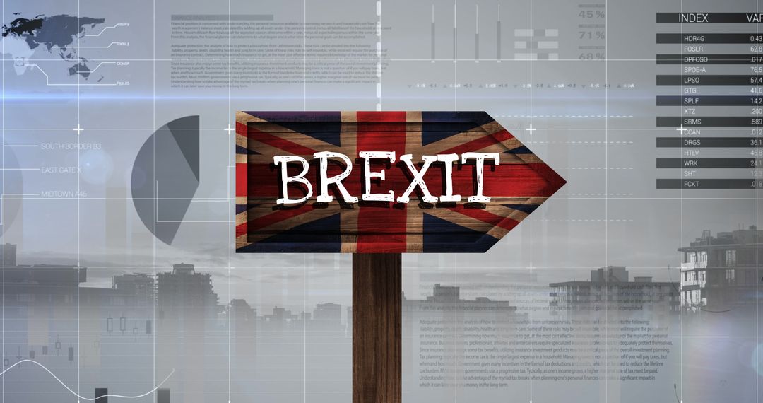 Brexit Sign with British Flag Background Digital Overlay