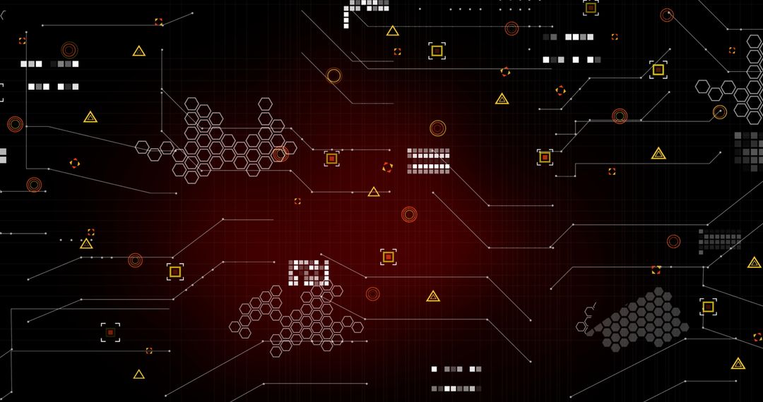 Futuristic Digital Interface with Network Connections on Red Backdrop