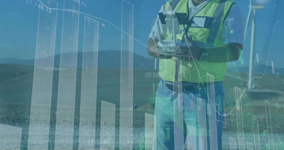 Engineer Analyzing Data at Wind Turbine Site