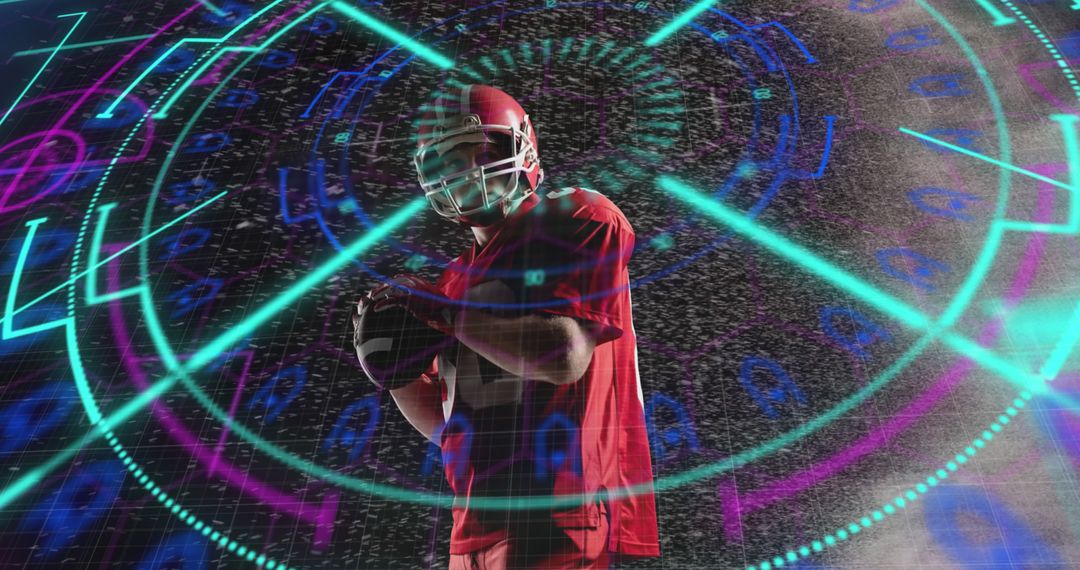 American Football Player in Futuristic VR Simulation Holding Ball - Free Images, Stock Photos and Pictures on Pikwizard.com