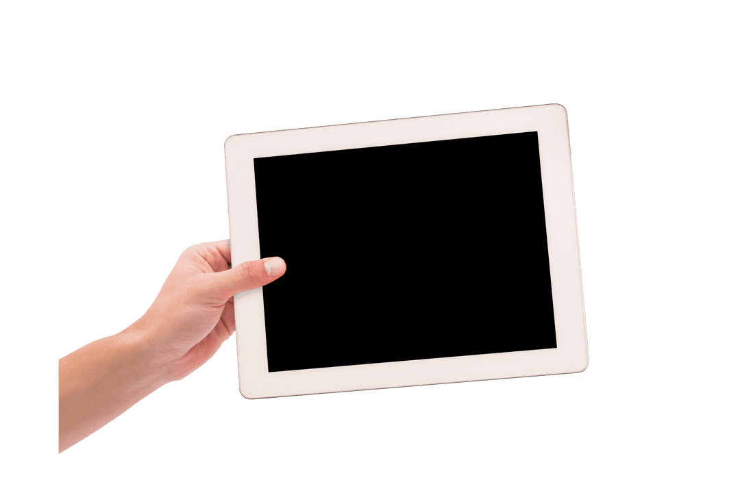 Hand Holding Digital Tablet with Transparent Background for Technology Displays