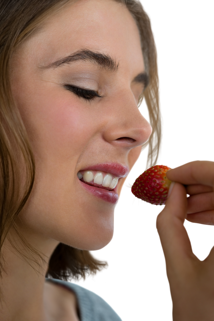 Close-up Transparent Display of Woman Eating Strawberry - Download Free Stock Images Pikwizard.com