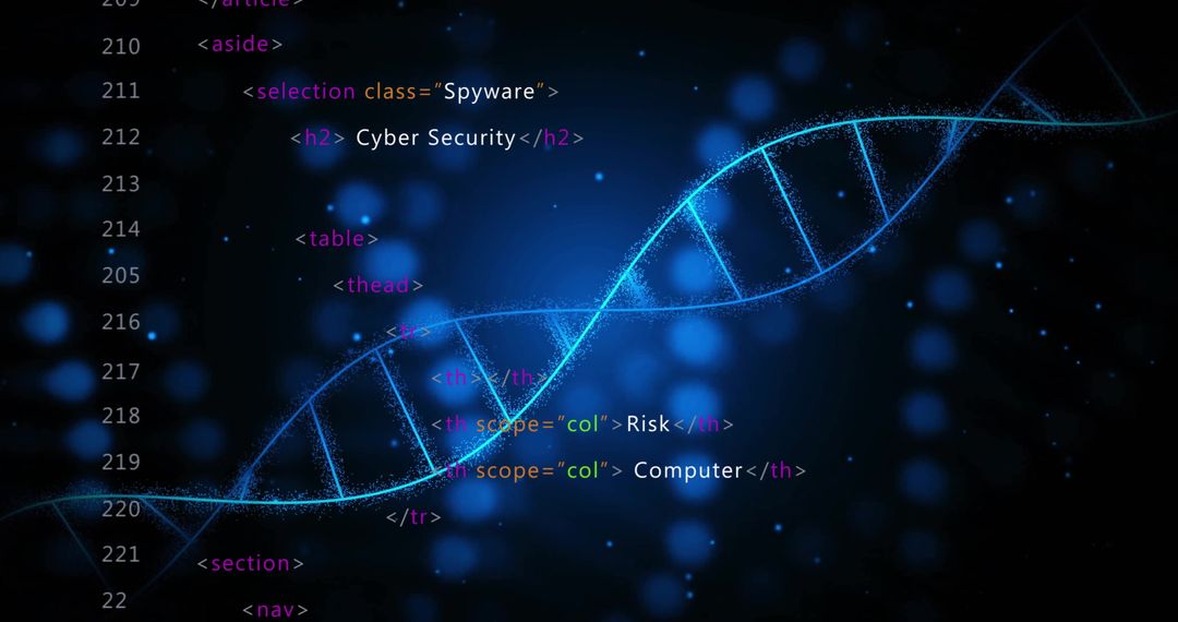 Futuristic DNA and Digital Code Illustrating Cyber Security