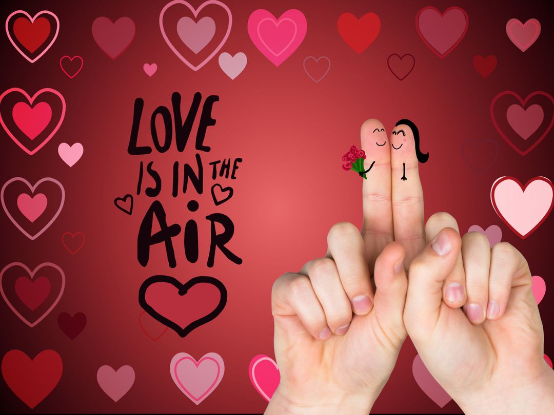 Finger Couple in Love Theme with Hearts Background - Download Free Stock Templates Pikwizard.com