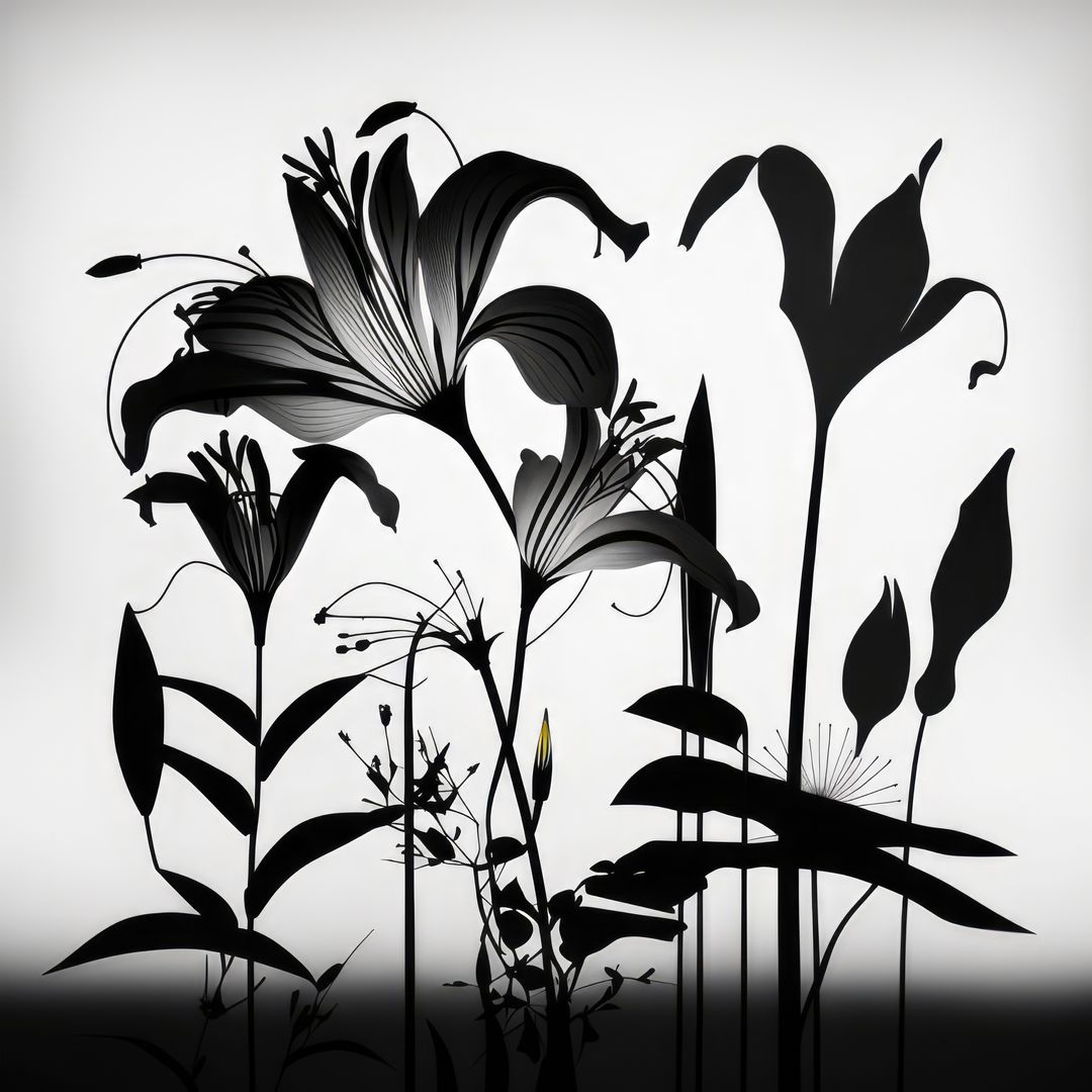 Close up of black flower silhouettes on white background, created using generative ai technology - Free Images, Stock Photos and Pictures on Pikwizard.com