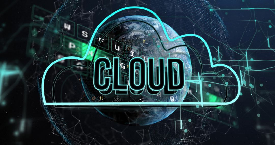 Cloud Technology Overlay with Global Financial Data Background