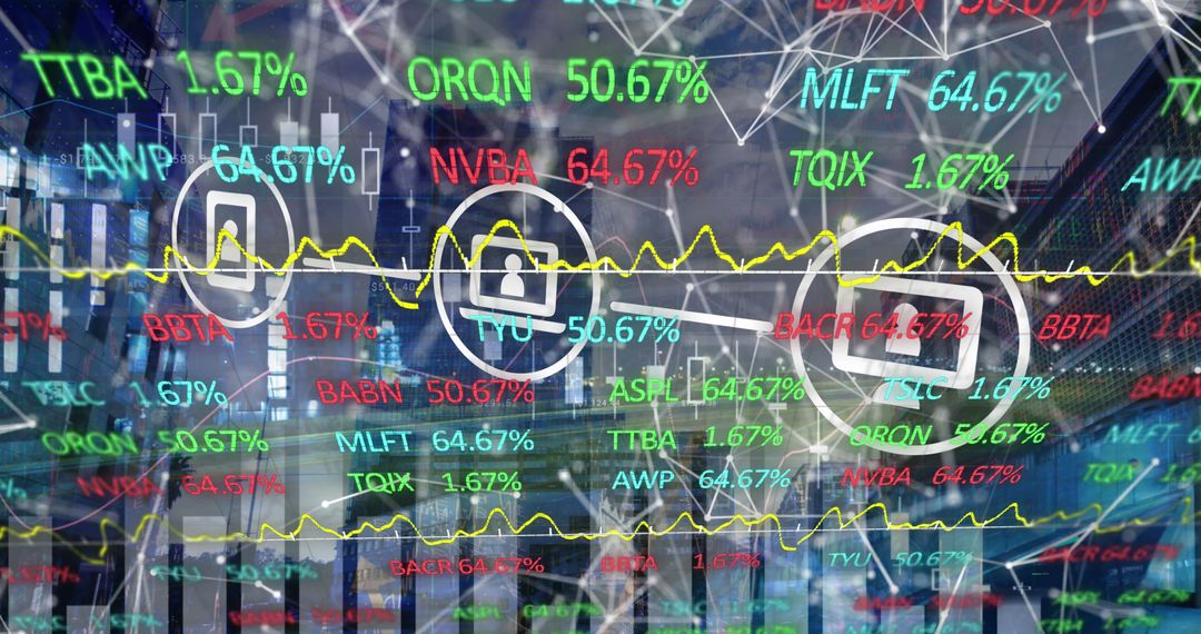 Futuristic City with Digital Stock Market Data and Network Connections