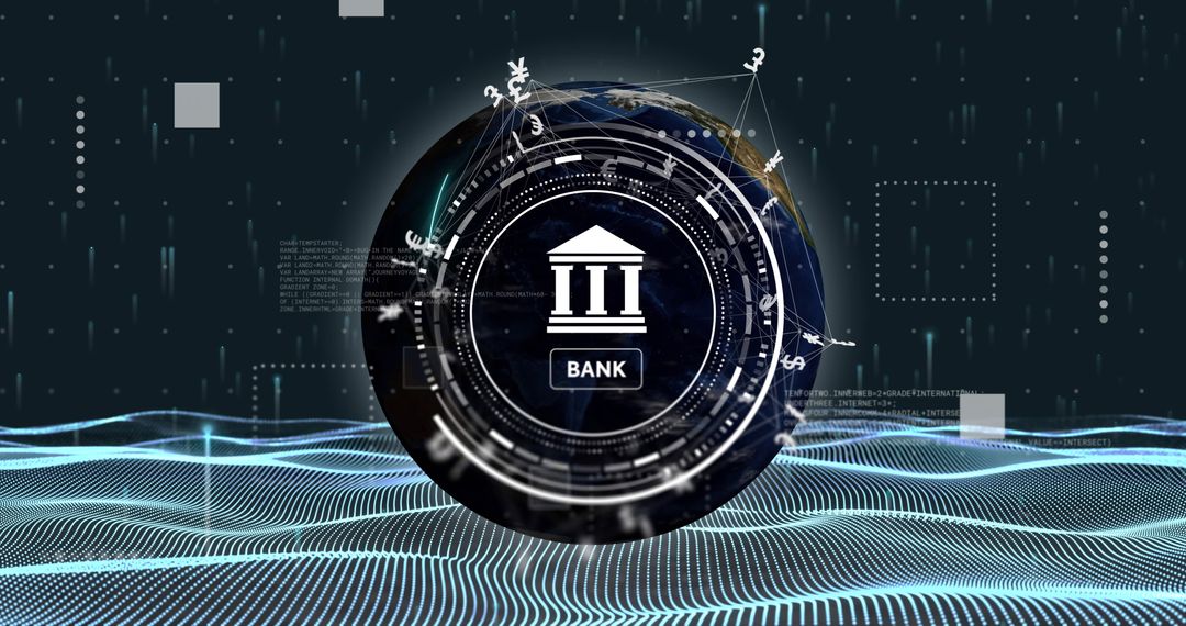 Futuristic Digital Banking Interface with Currency Symbols