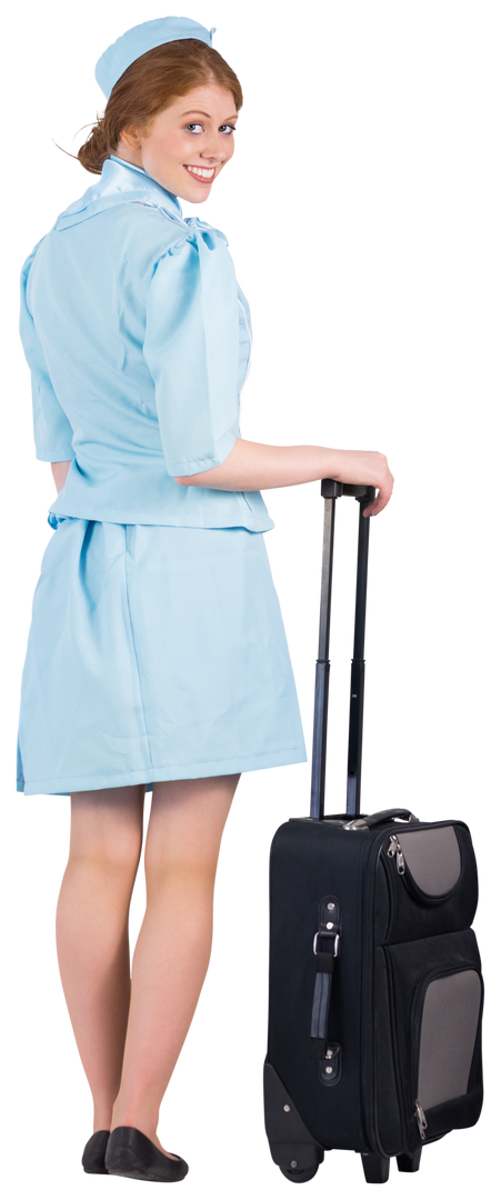 Transparent Air Hostess Leaning on Suitcase with Smile - Download Free Stock Images Pikwizard.com