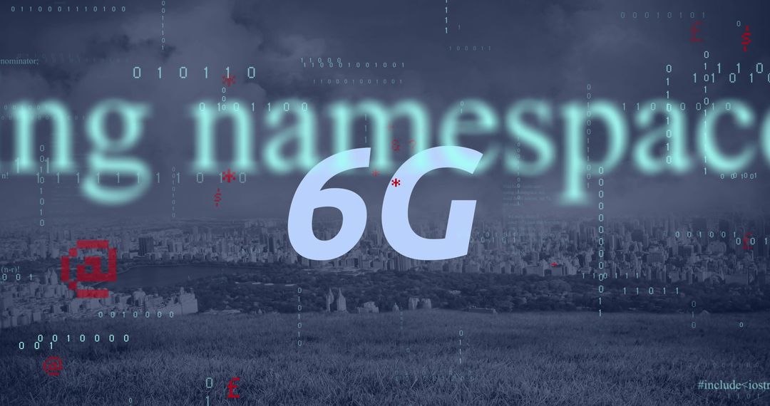 6G Technological Era Cityscape with Digital Interfaces