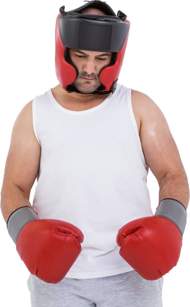 Boxer Wearing Red Gloves and Headgear Against Transparent Background - Download Free Stock Images Pikwizard.com