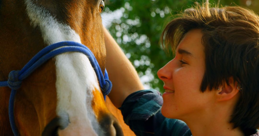 Young Person Interacting with Horse Close Up - Free Images, Stock Photos and Pictures on Pikwizard.com