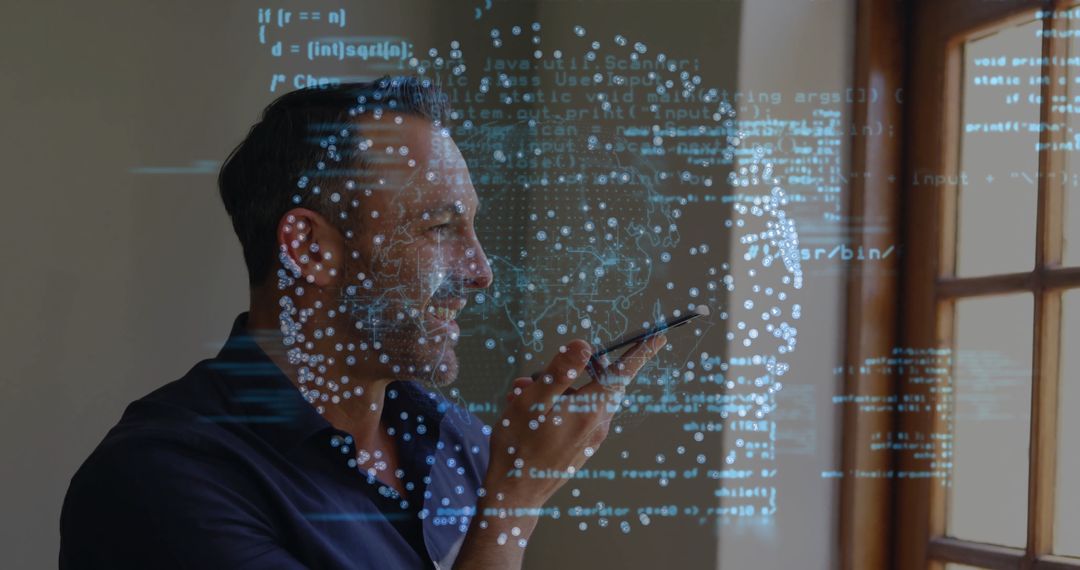 man interacting with ai technology via smartphone voice commands - Free Images, Stock Photos and Pictures on Pikwizard.com