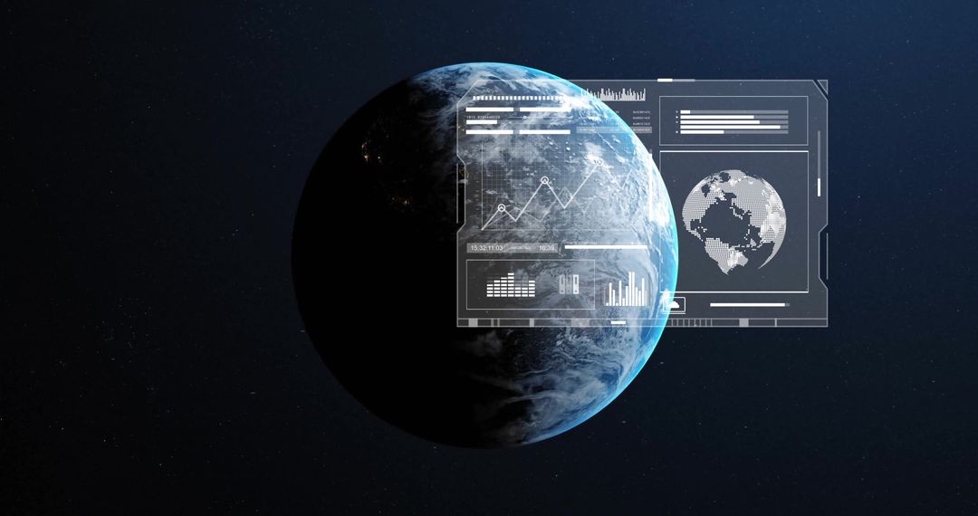 Futuristic Digital Data Overlay on Globe in Space