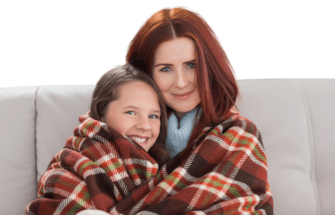 Mother and Daughter with Red Hairunder Checkered Blanket Transparent Background